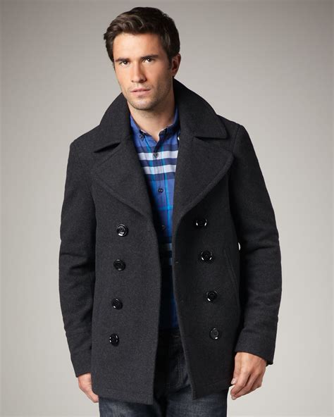 burberry grey wool burberry pea coat|burberry camel wool coat men's.